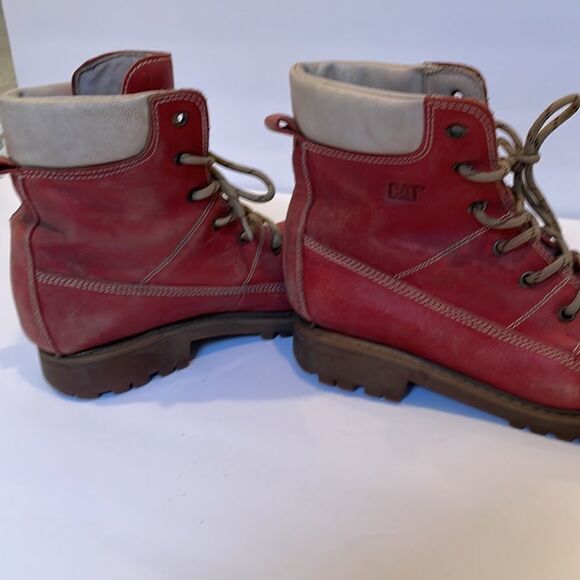 Caterpillar Red Lace Up Leather Boots Size38 US Size 8 - Picture 5 of 7